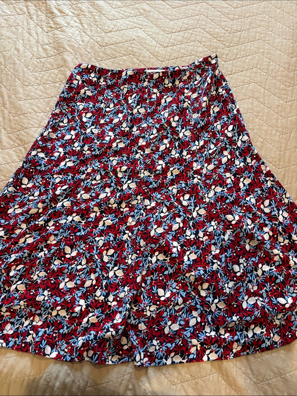 Christopher & Banks Red Floral A-Line Skirt with Blue and Cream Flowers